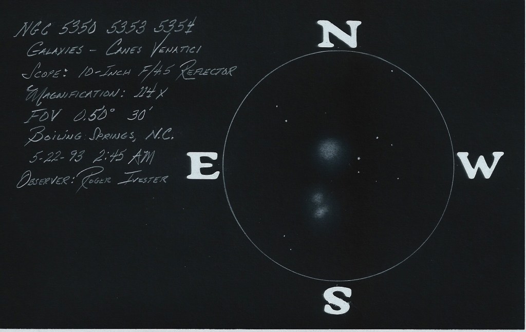 NGC 5350, 5353, 5354, Galaxies Canes Venatici, 10-inch Reflector @ 114x